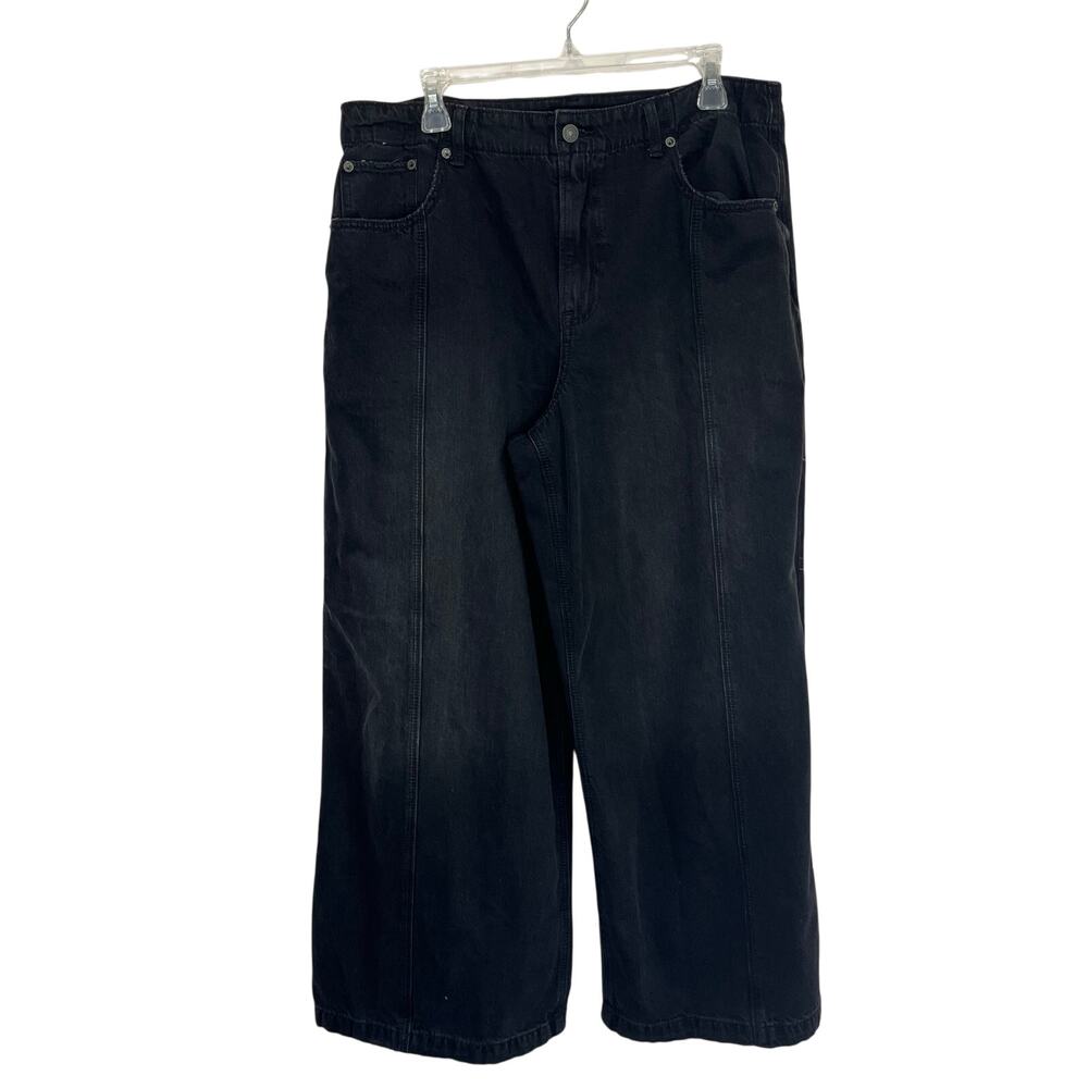 American Eagle Super High-Rise Ultra Wide Leg Jeans Black Denim Sz 12 Short